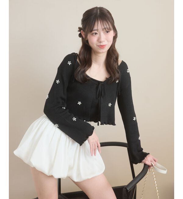  「キャミセットフラワーパールカーディガン」|カーディガン|