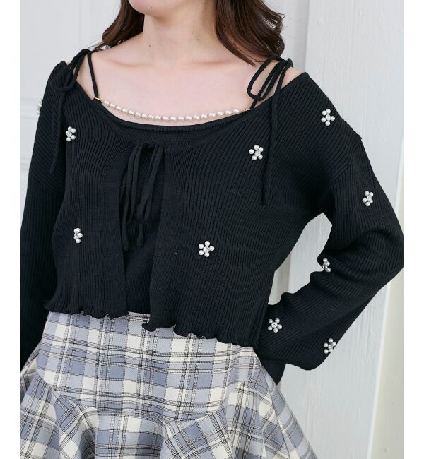  「キャミセットフラワーパールカーディガン」|カーディガン|