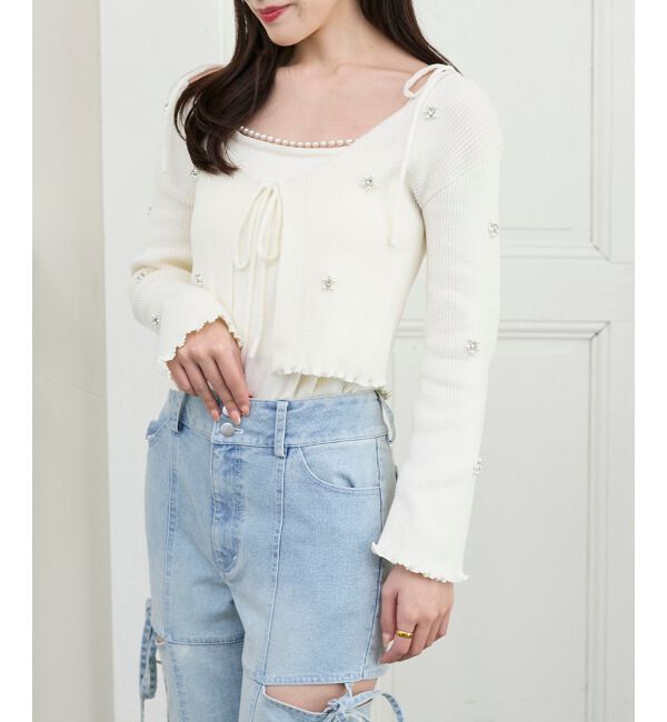  「キャミセットフラワーパールカーディガン」|カーディガン|