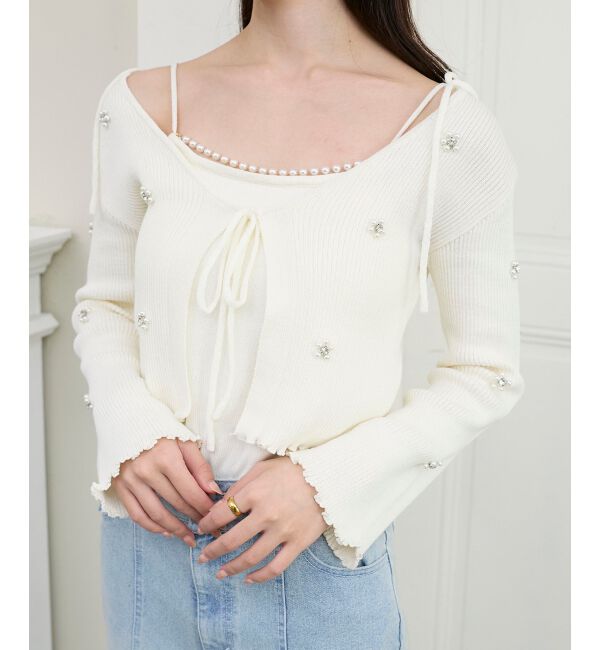  「キャミセットフラワーパールカーディガン」|カーディガン|
