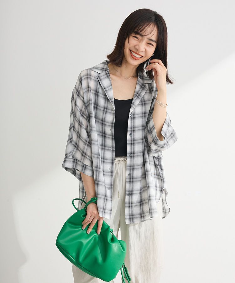 Green Parks「開襟シアーシャツジャケット」|シャツ・ブラウス|チェック