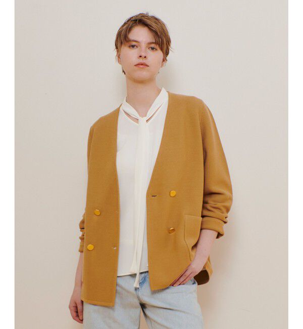 allureville「セミダブルガーターニットジャケット」|ノーカラージャケット|