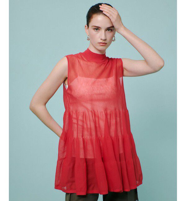 allureville「シアーティアードチュニック」|ニット・セーター|レッド