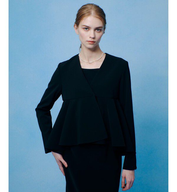 LOULOU WILLOUGHBY「【LOULOU WILLOUGHBY】ダブルクロスフレアペプラムジャケット」|ノーカラージャケット|ブラック