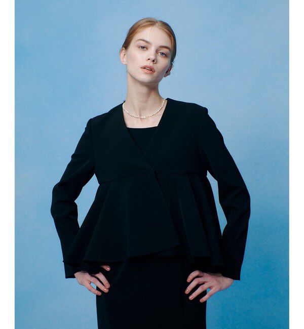 LOULOU WILLOUGHBY「【LOULOU WILLOUGHBY】ダブルクロスフレアペプラムジャケット」|ノーカラージャケット|