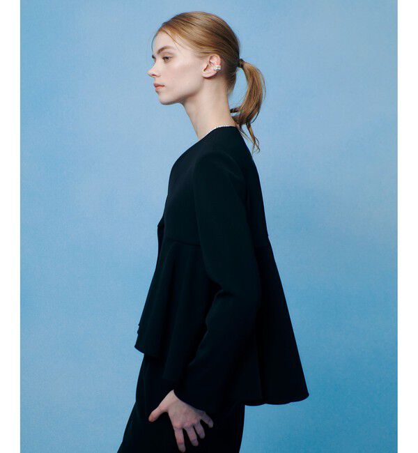 LOULOU WILLOUGHBY「【LOULOU WILLOUGHBY】ダブルクロスフレアペプラムジャケット」|ノーカラージャケット|