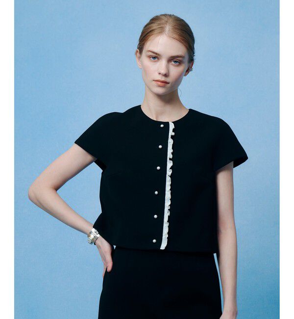 LOULOU WILLOUGHBY「【LOULOU WILLOUGHBY】ダブルクロスフリルジャケット」|ノーカラージャケット|