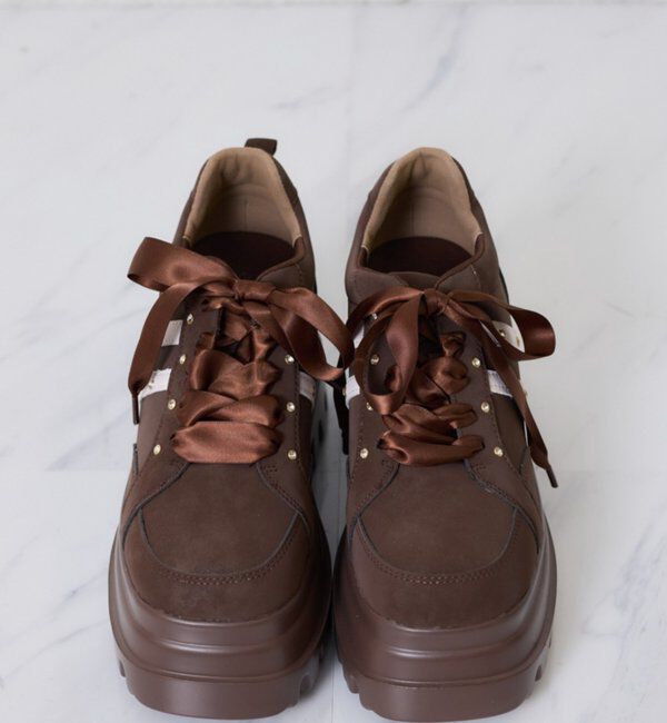  「【ピンク・ブラウン・ブラック】ビジュー付きトリプルソールスニーカー」|その他|