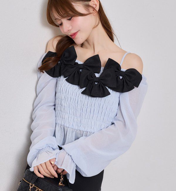  「シャーリングリボンブラウス」|シャツ・ブラウス|