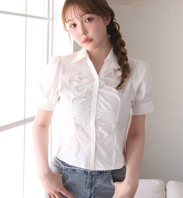  「半袖フロントギャザーボウタイブラウス」|シャツ・ブラウス|