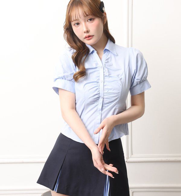  「半袖フロントギャザーボウタイブラウス」|シャツ・ブラウス|