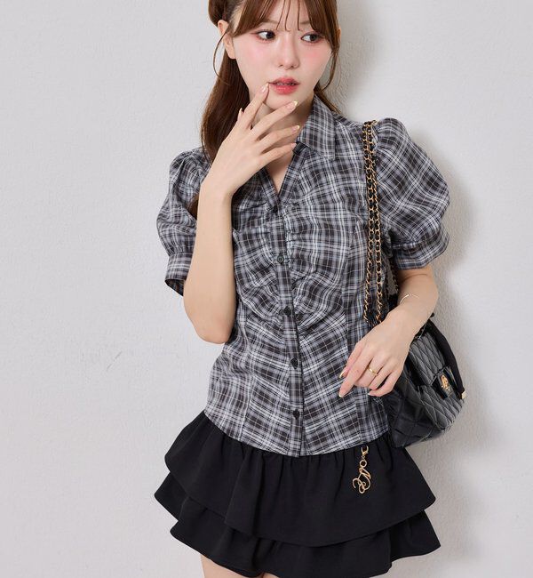  「半袖フロントギャザーボウタイブラウス」|シャツ・ブラウス|