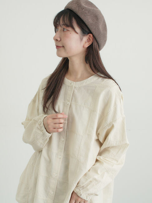 Samansa Mos2「スクエア刺繍バンドカラーブラウス」|シャツ・ブラウス|