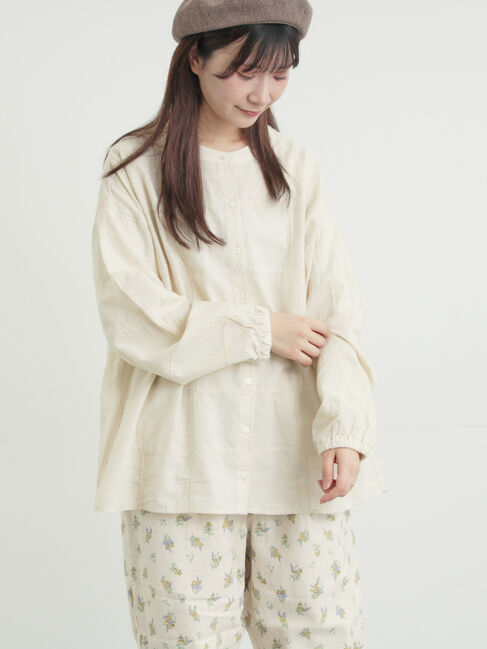 Samansa Mos2「スクエア刺繍バンドカラーブラウス」|シャツ・ブラウス|