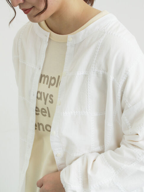 Samansa Mos2「スクエア刺繍バンドカラーブラウス」|シャツ・ブラウス|