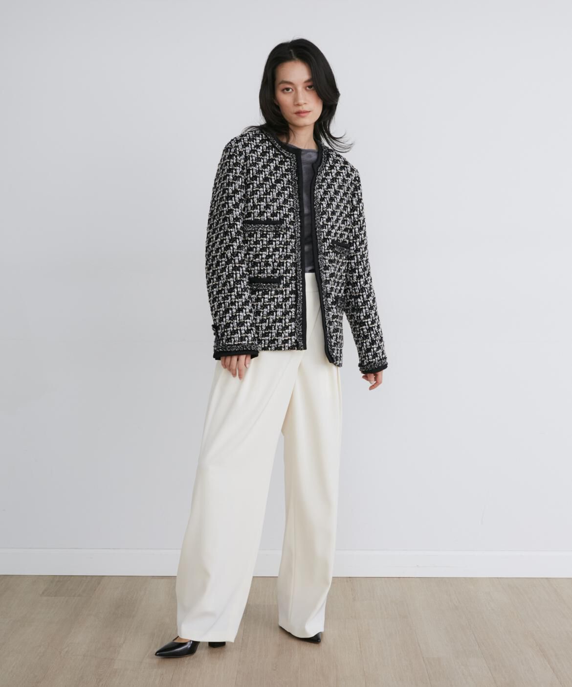 INED「LINTONツイードノーカラージャケット《la veille by SUPERIOR CLOSET》」|ノーカラージャケット|