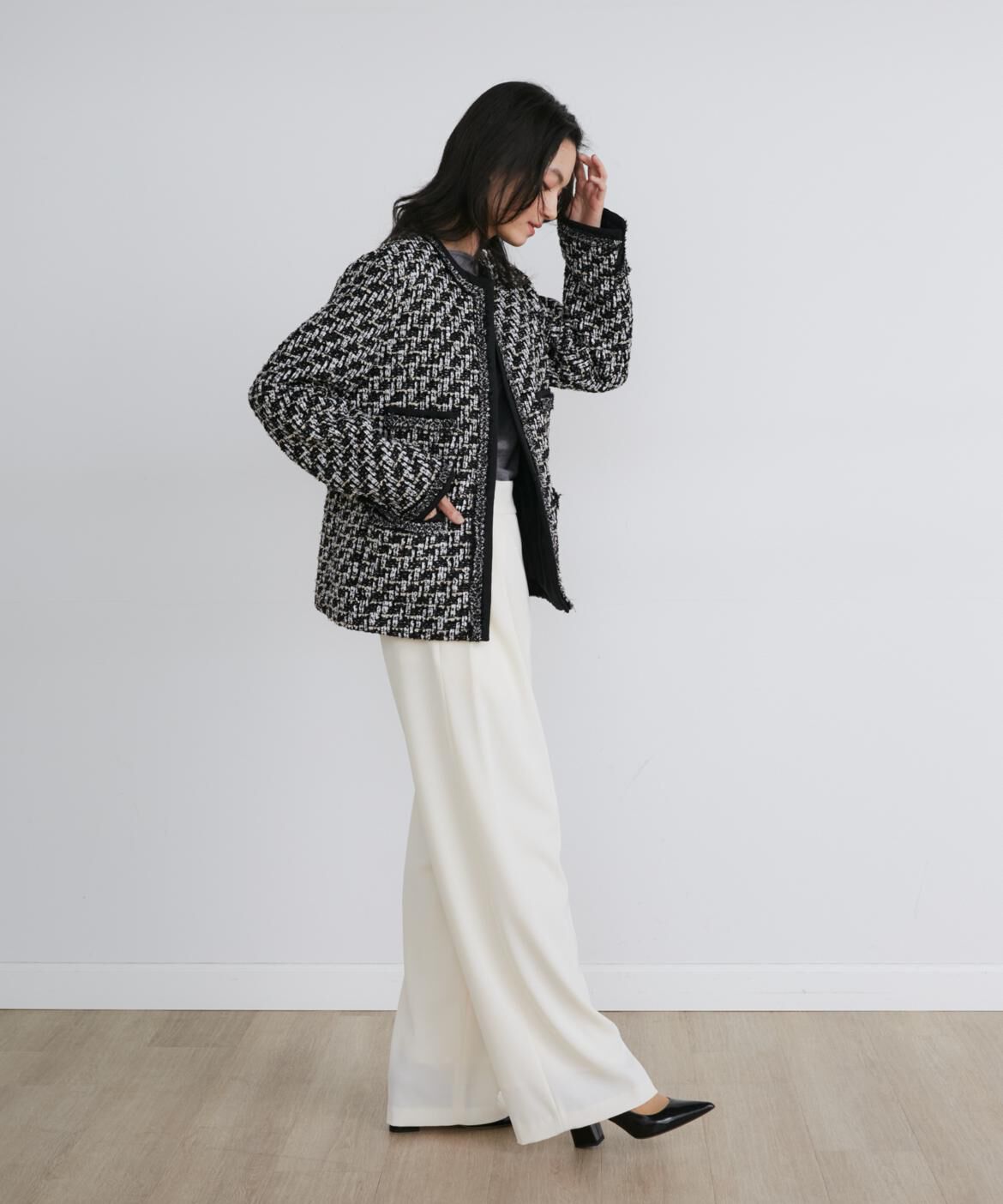 INED「LINTONツイードノーカラージャケット《la veille by SUPERIOR CLOSET》」|ノーカラージャケット|