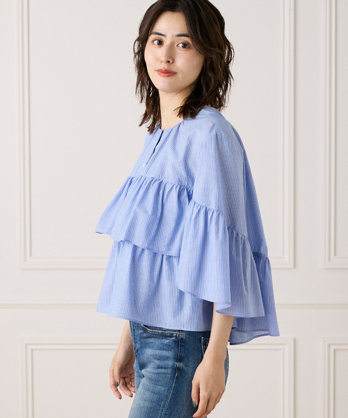 7-IDconcept.「《WEB限定カラー》ティアードフリルブラウス」|シャツ・ブラウス|ブルー1