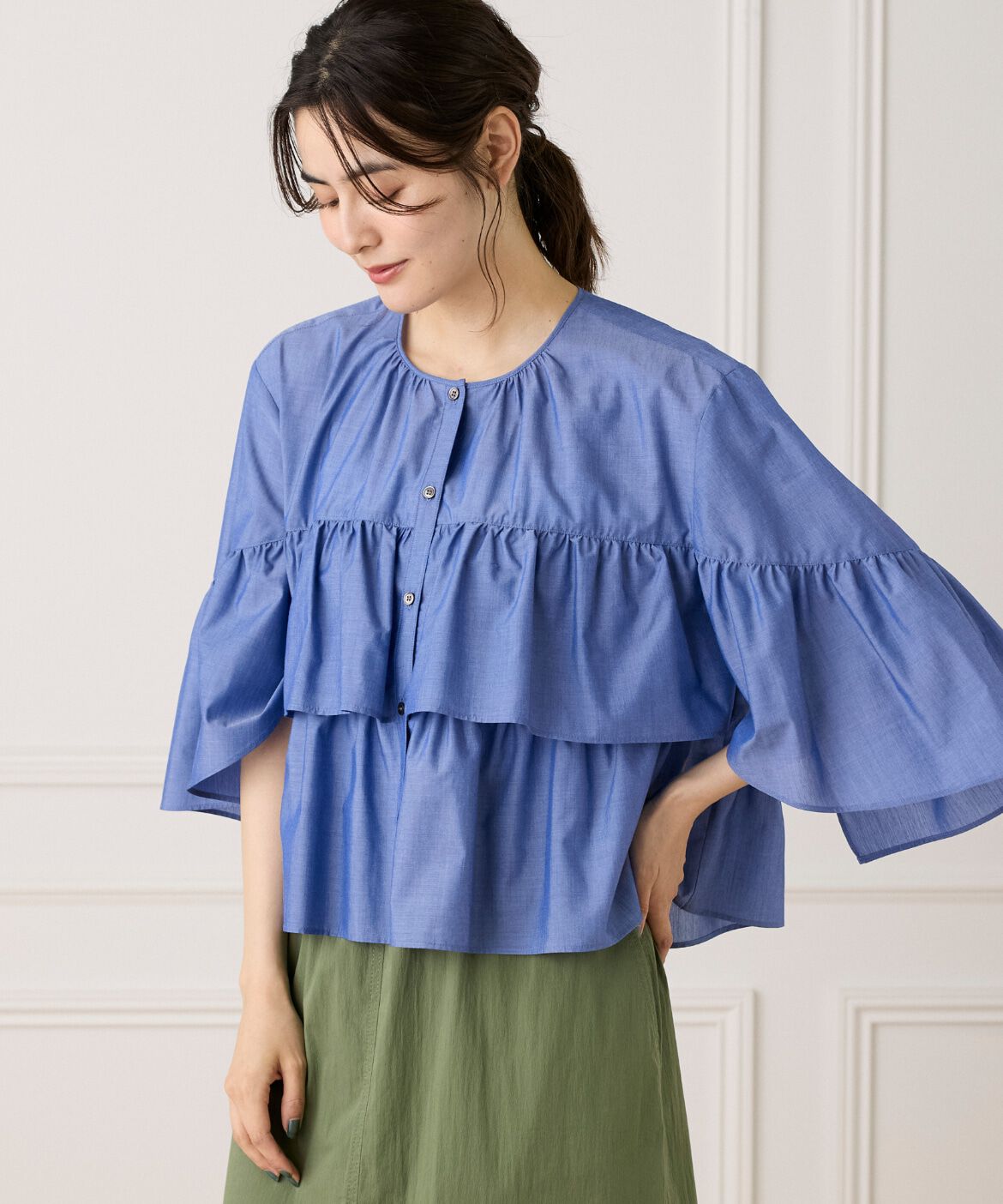 7-IDconcept.「《WEB限定カラー》ティアードフリルブラウス」|シャツ・ブラウス|インディゴ9