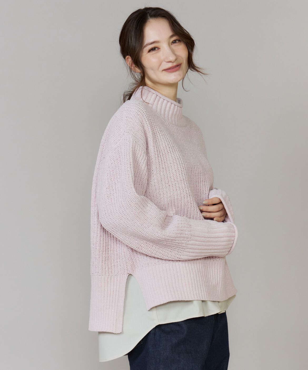 DAY by DAY it&rsquo;s international「ラメモール畦編みハイネックニット」|ニット・セーター|ピンク1