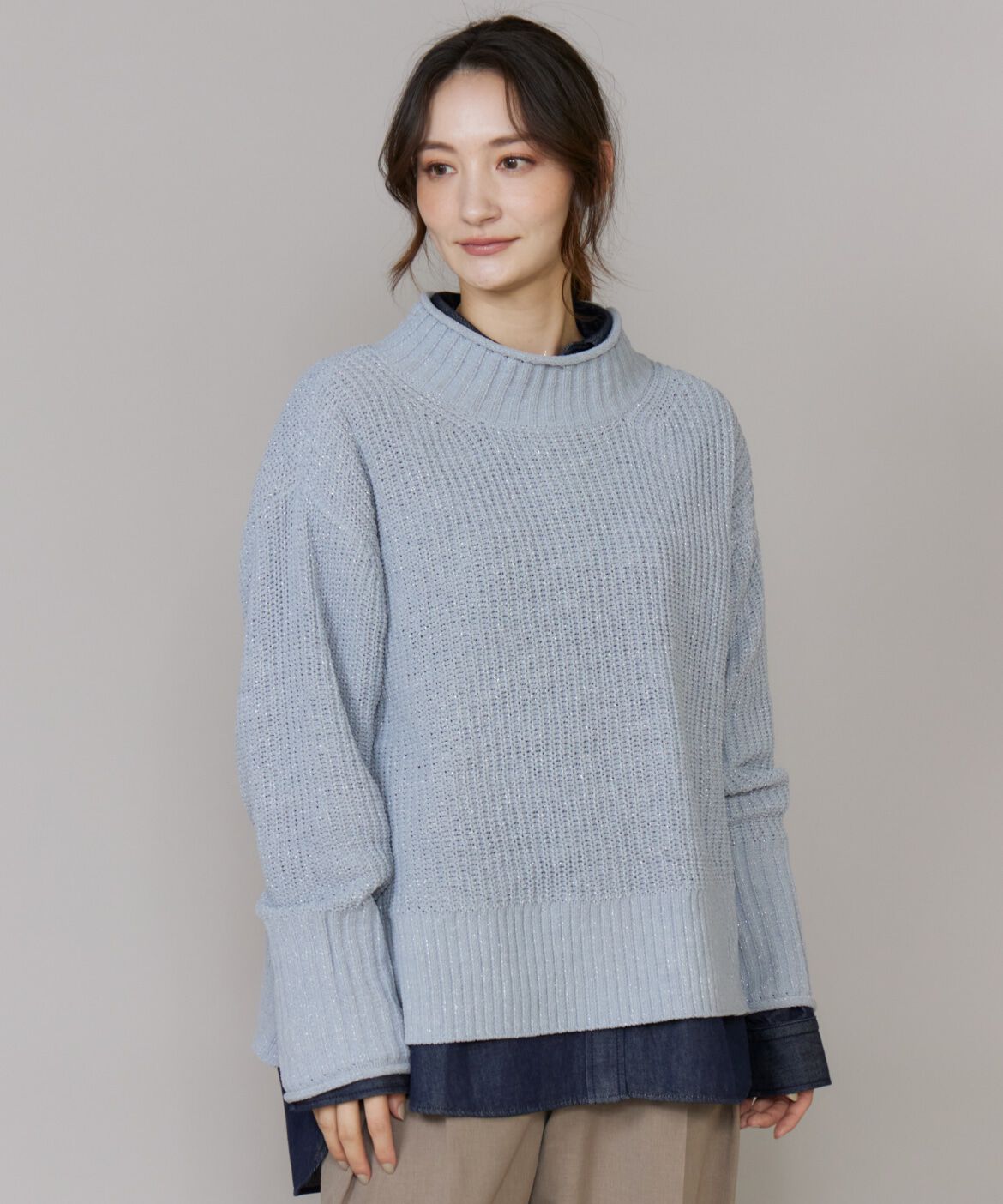 DAY by DAY it&rsquo;s international「ラメモール畦編みハイネックニット」|ニット・セーター|ブルーグレー4