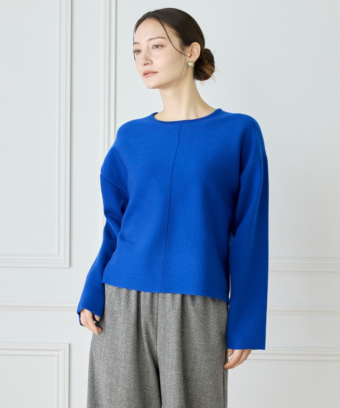 Le Souk「《大きいサイズ》接結編みクルーネックニットプルオーバー」|ニット・セーター|ブルー1