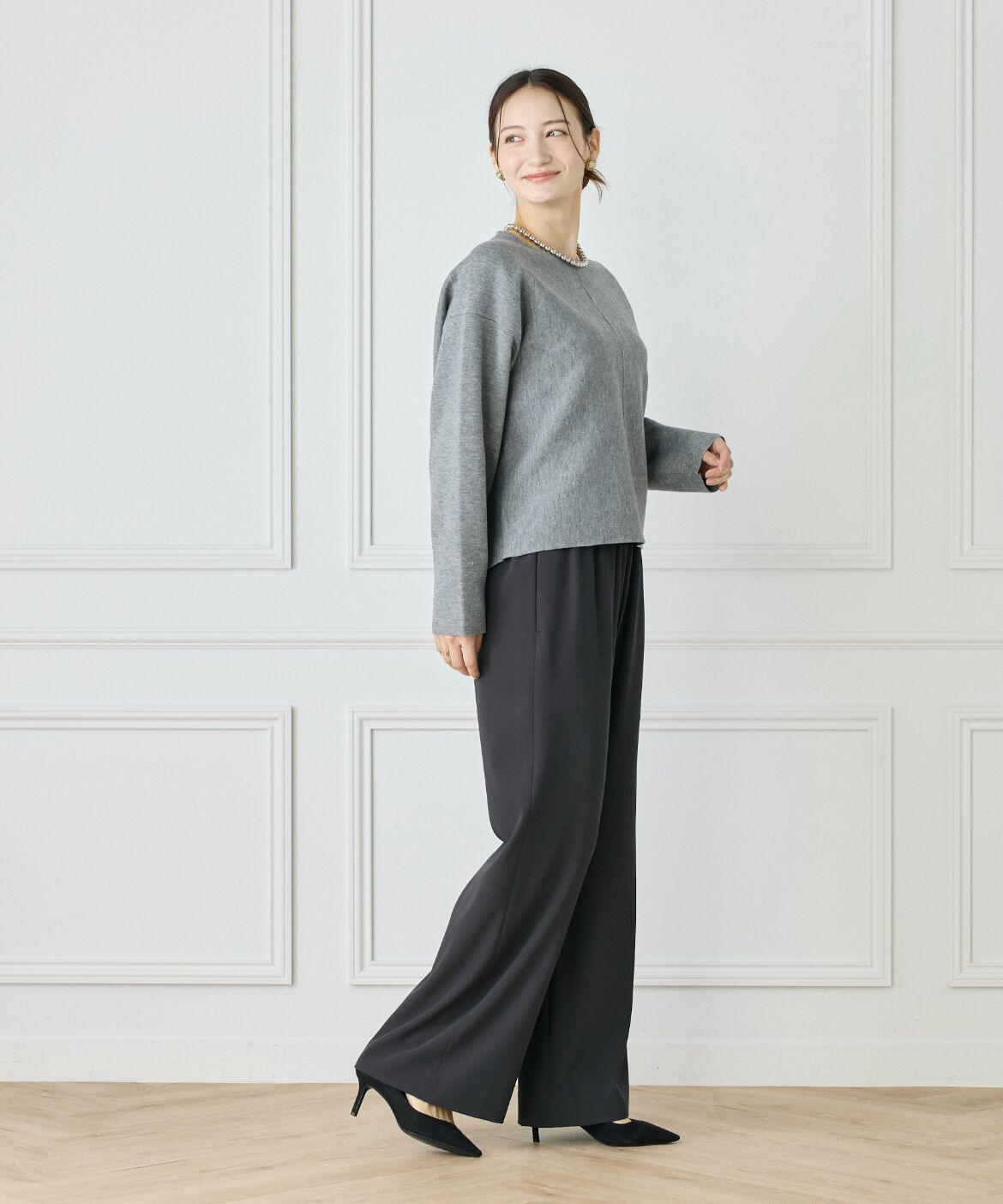 Le Souk「《大きいサイズ》接結編みクルーネックニットプルオーバー」|ニット・セーター|