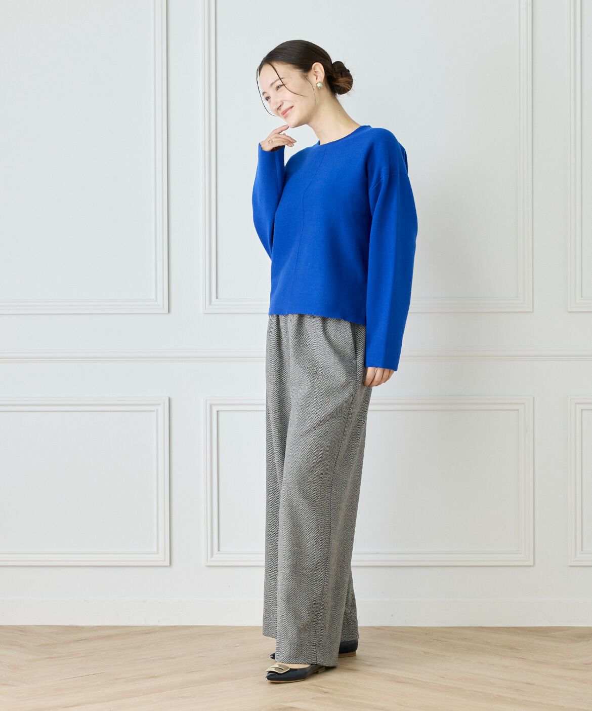 Le Souk「《大きいサイズ》接結編みクルーネックニットプルオーバー」|ニット・セーター|