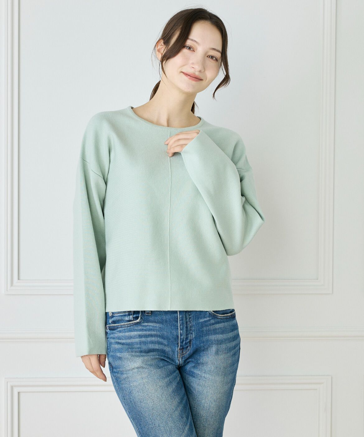 Le Souk「《大きいサイズ》接結編みクルーネックニットプルオーバー」|ニット・セーター|