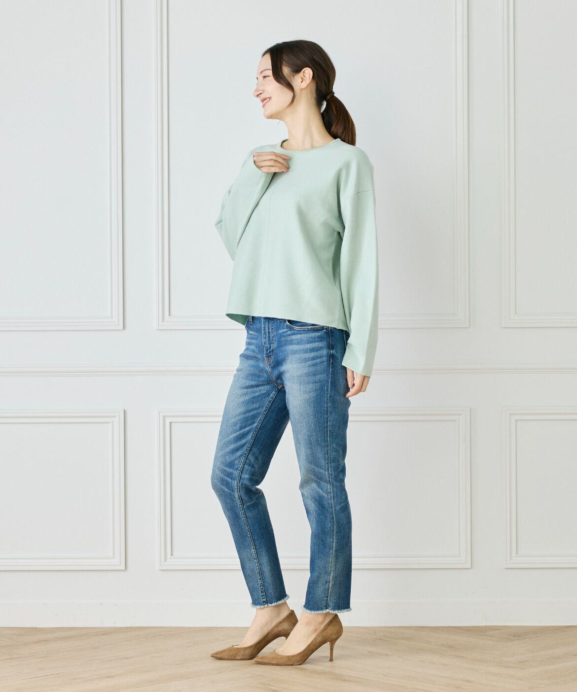 Le Souk「《大きいサイズ》接結編みクルーネックニットプルオーバー」|ニット・セーター|