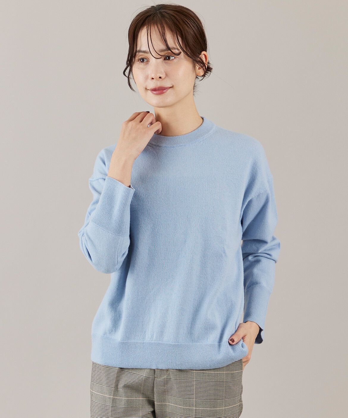 INED「ウール100%クルーネックニット」|ニット・セーター|サックス3