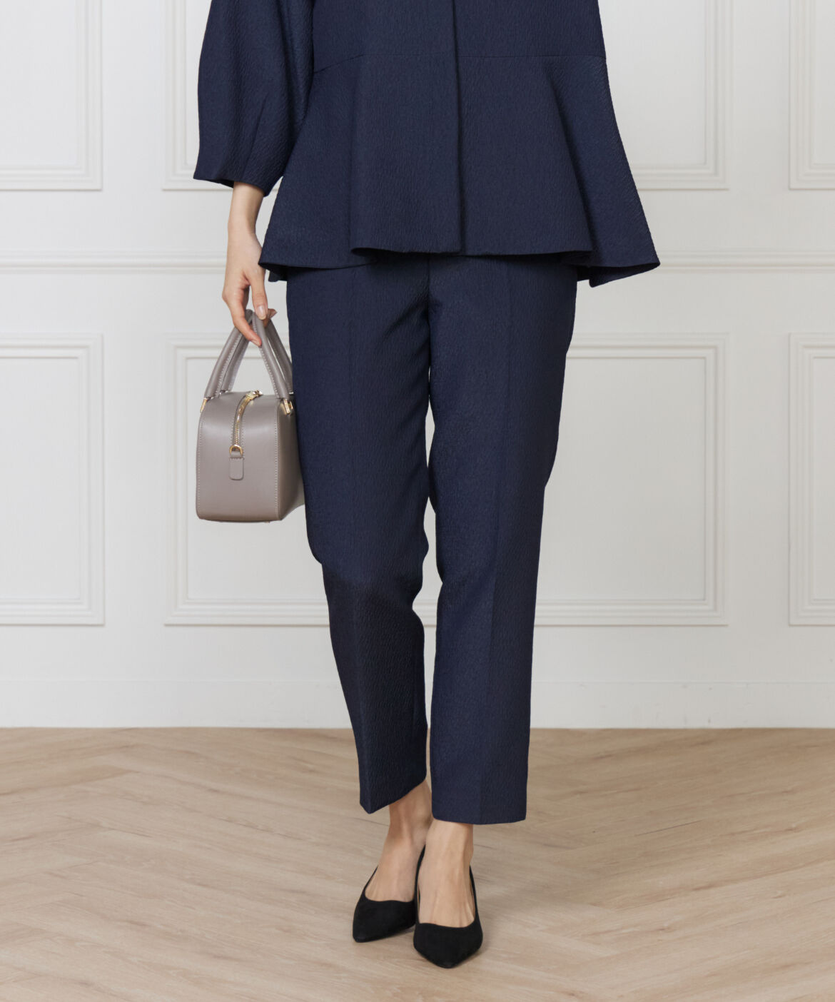 7-IDconcept.「《大きいサイズ》フクレジャカード センタープレスパンツ」|スラックス|ネイビー