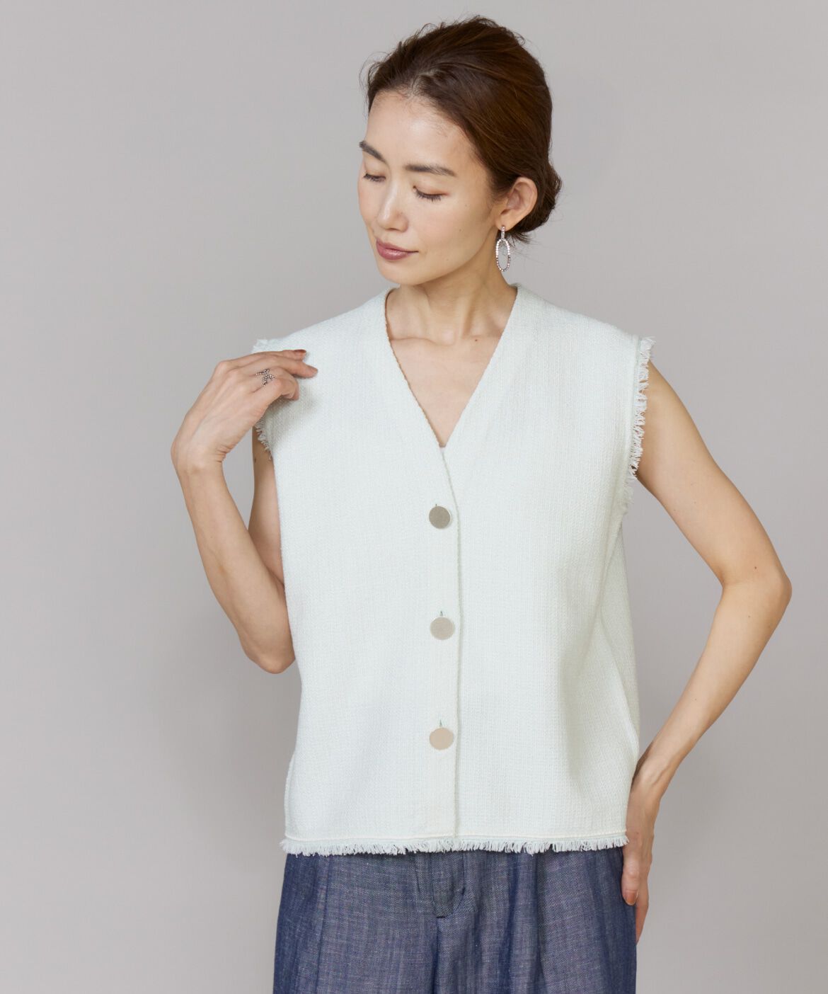 Le Souk「ニットツイードジレ」|ニット・セーター|ペールグリー 4