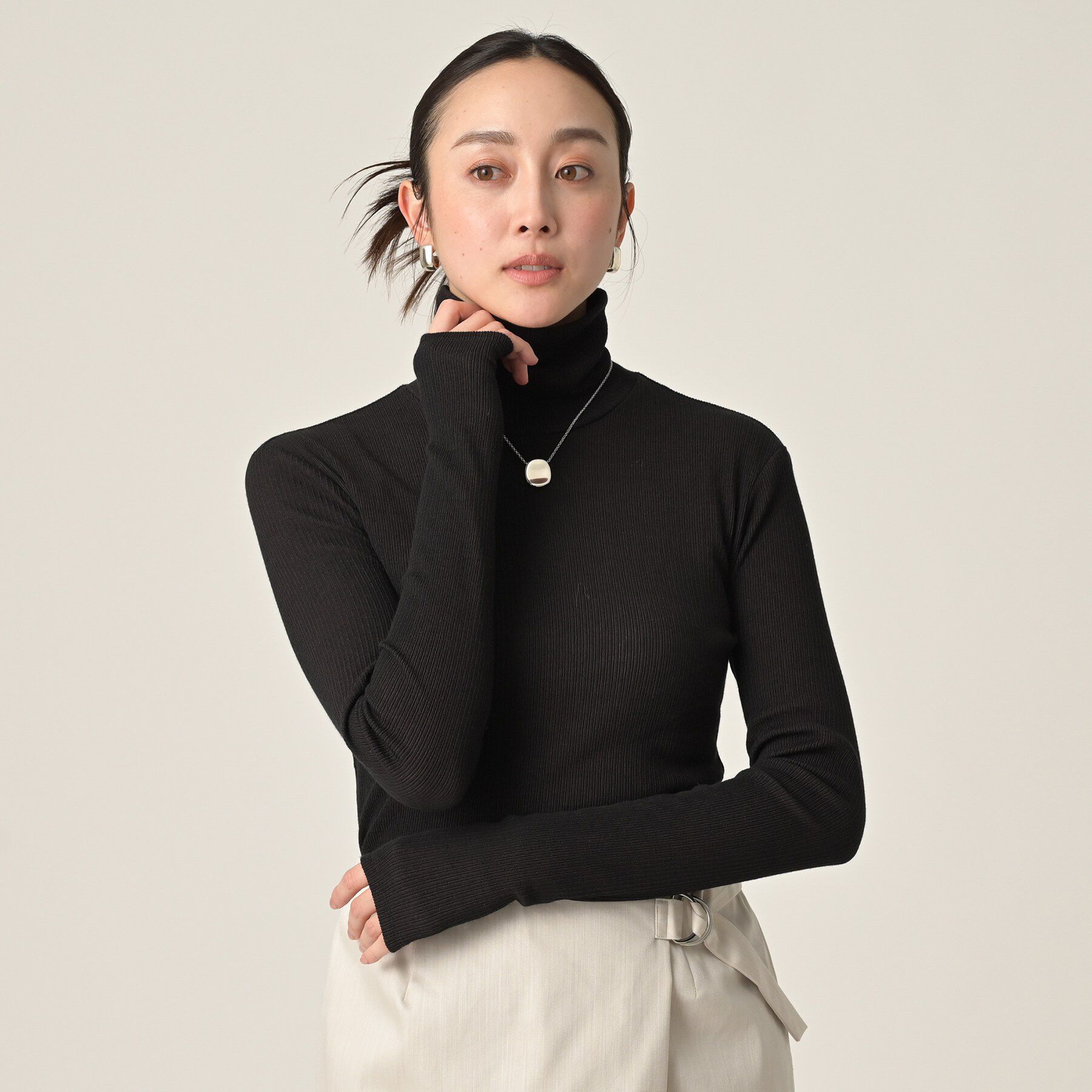 UNTITLED「【洗える/レイヤードインナー】ナチュラルテレコハイネックプルオーバー」|Tシャツ・カットソー|