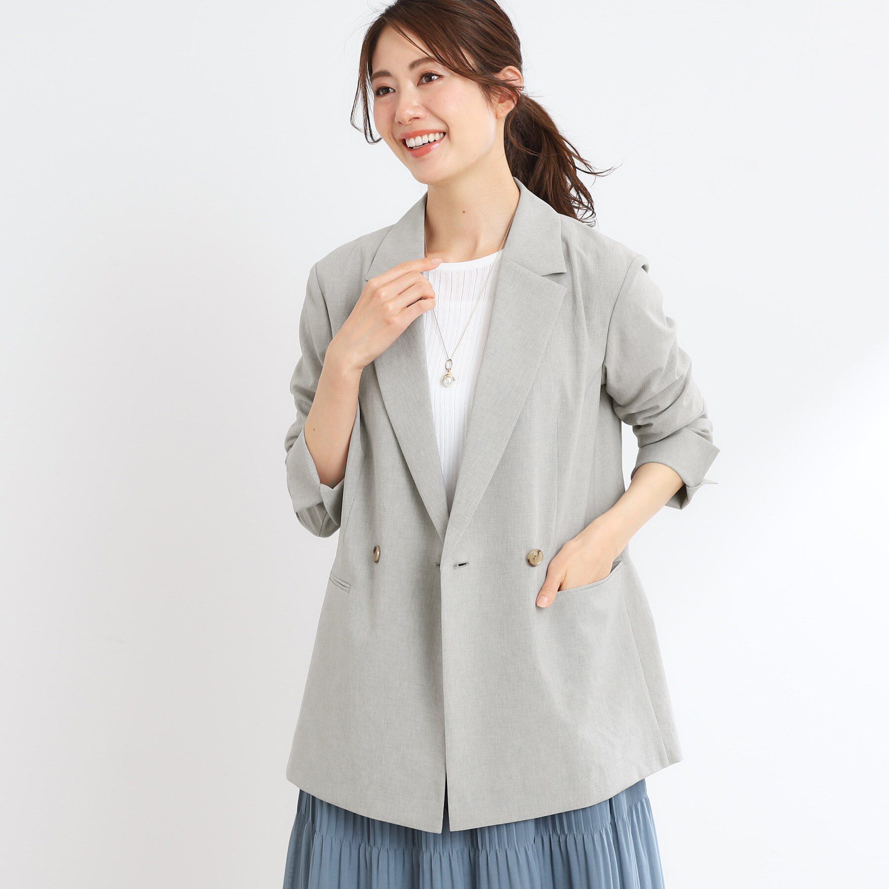 Reflect「【マシンウォッシュ可／セットアップ可／通勤におすすめ】ドライタッチダブルジャケット」|テーラードジャケット|