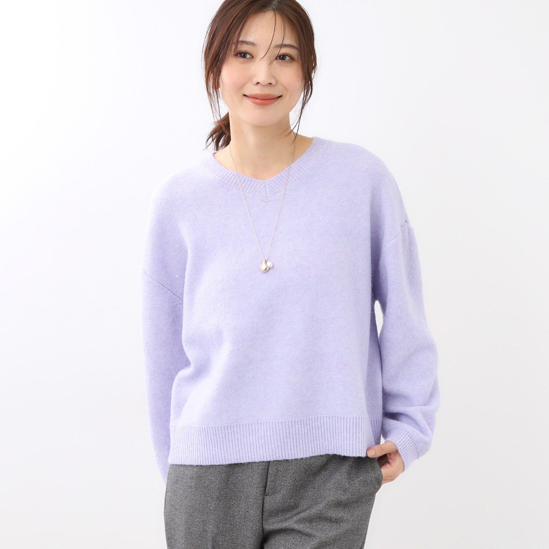 Reflect「【選べる5色／ゆったりシルエット】Vネックスパンコールニット」|ニット・セーター|