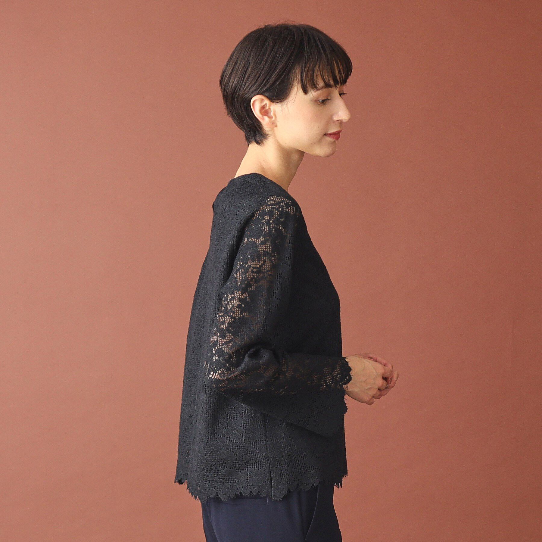 DRESSTERIOR「【通勤/セレモニー/洗える】オーガニックコットンレースブラウス」|シャツ・ブラウス|