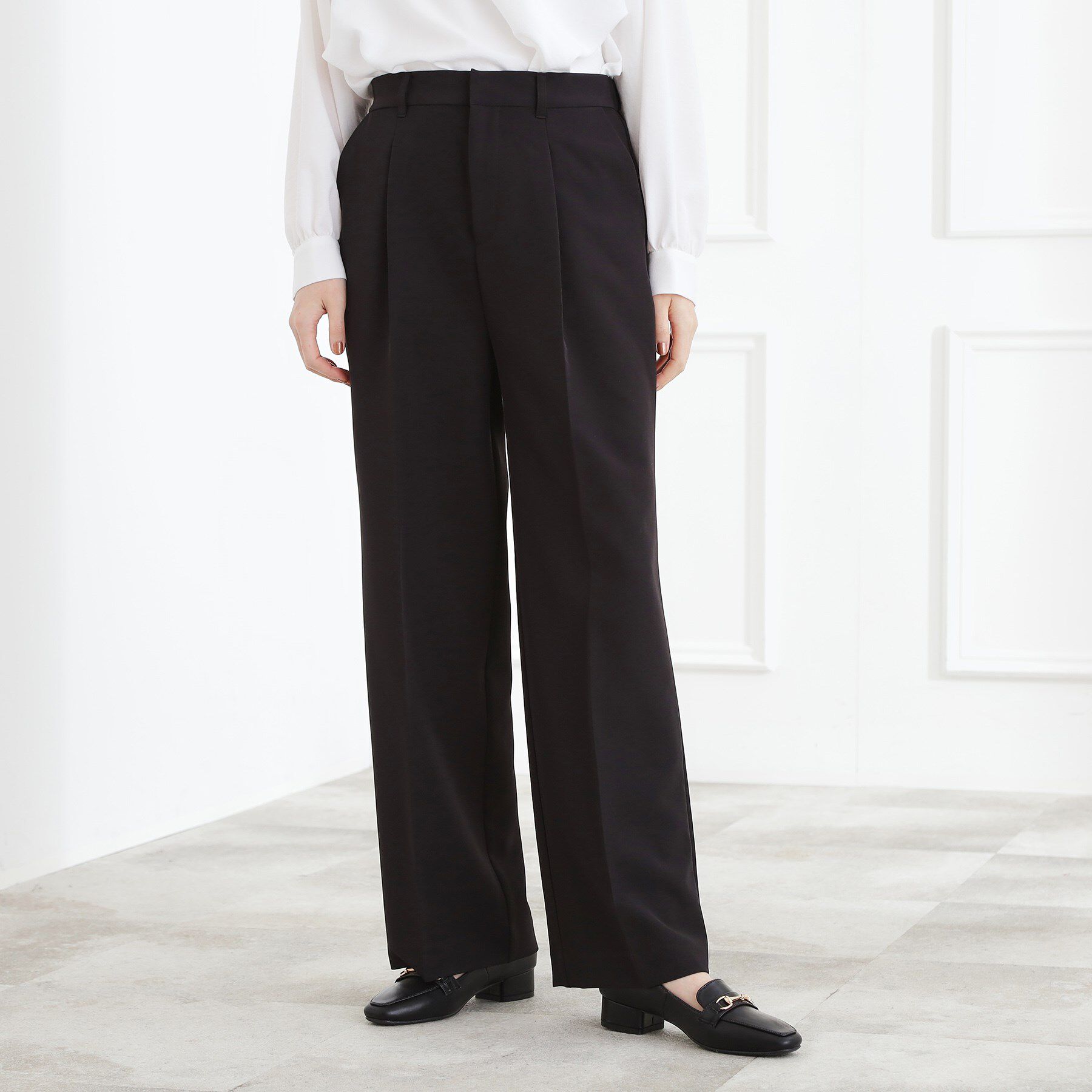 grove「【マシンウォッシュ／防シワ/SS-3L】ストレッチワイドパンツ」|その他|ブラック(019)