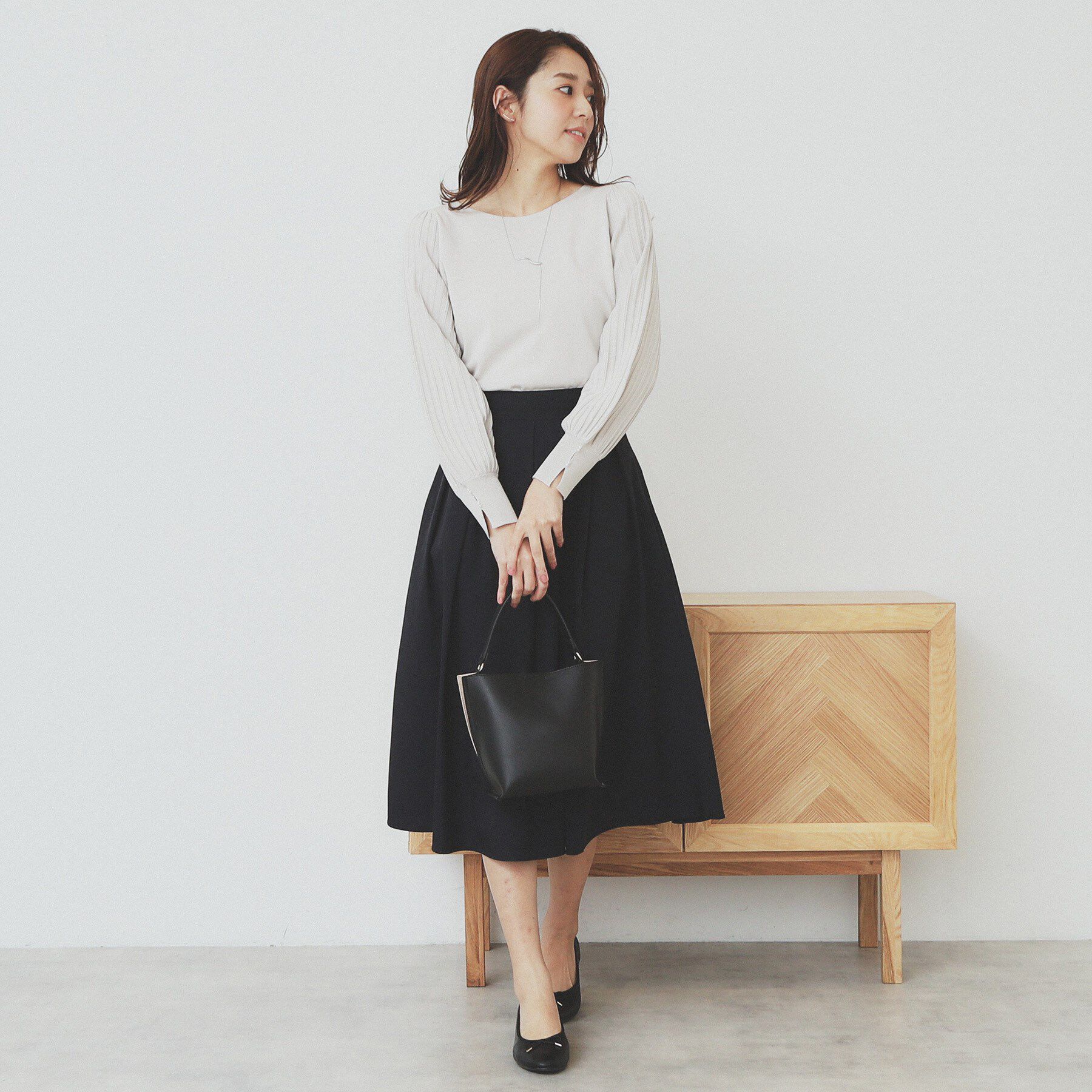 index「プリーツスリーブボートネックニット【洗濯機洗い可】」|ニット・セーター|