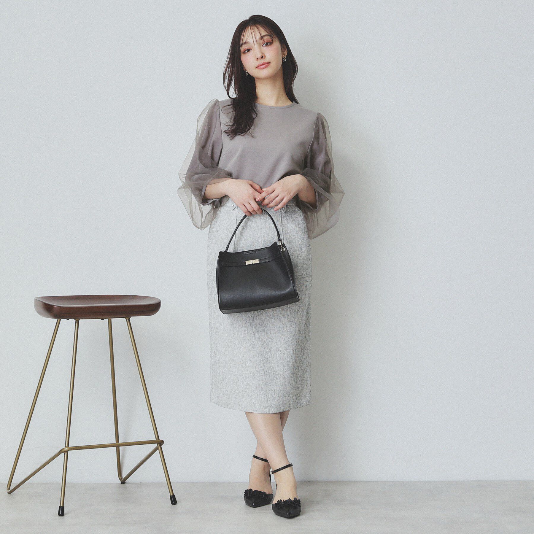 index「ビジュー付きチュールバルーンスリーブトップス【洗濯機洗い可】」|Tシャツ・カットソー|