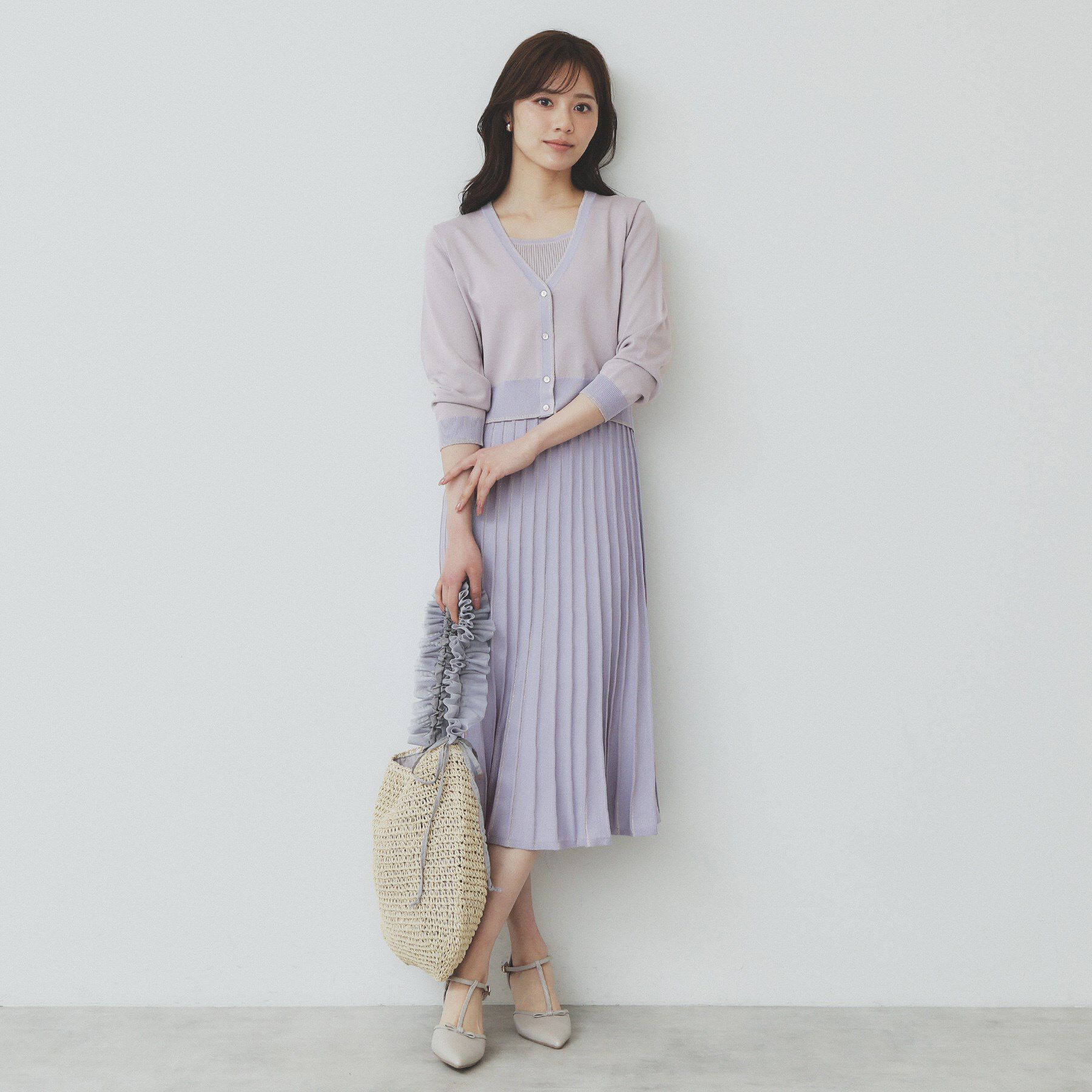 index「《ツインセット》カーディガン&times;バイカラーニットワンピース【洗濯機洗い可/抗ピル】」|スーツ|