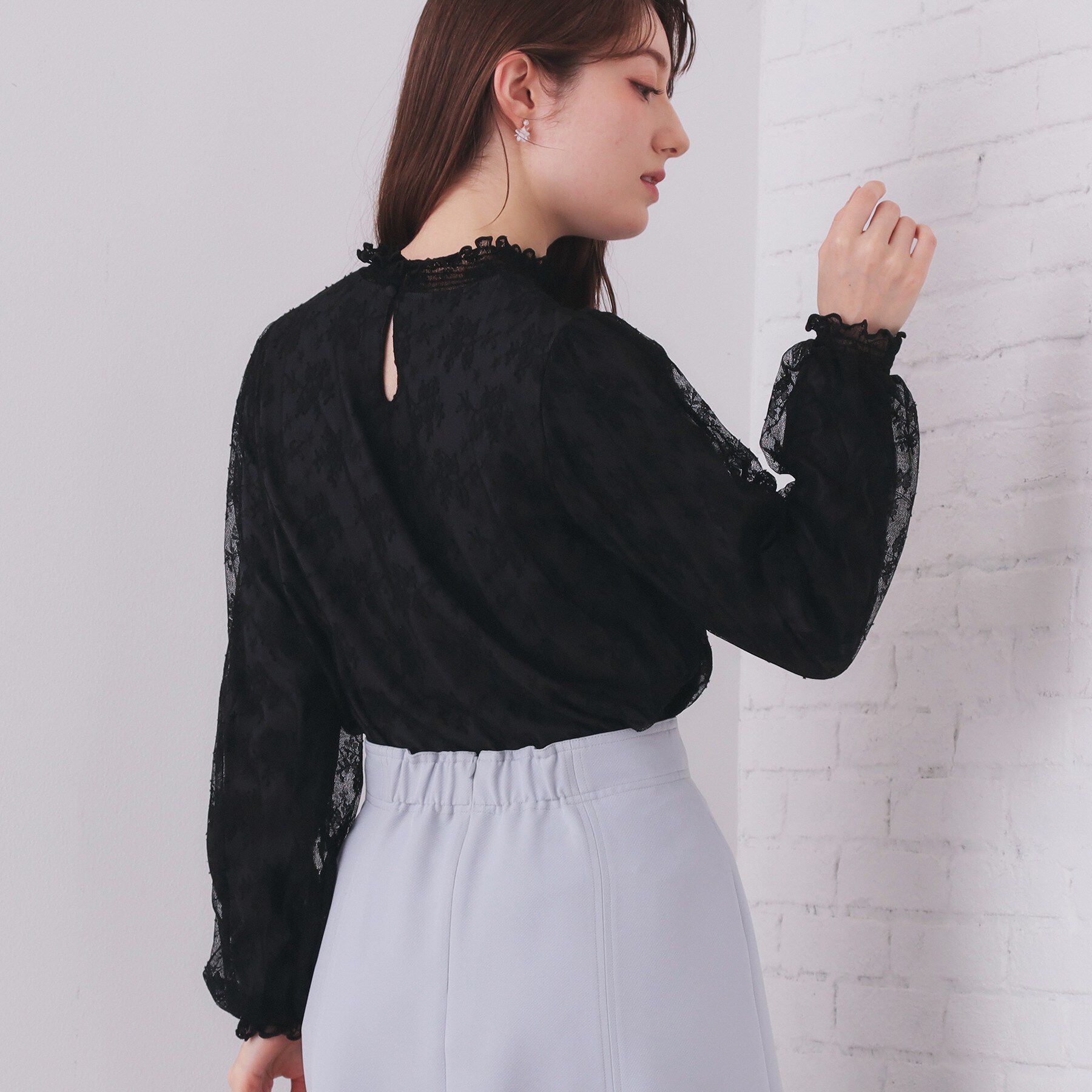 index「フリルハイネックレーストップス【洗濯機OK】」|シャツ・ブラウス|