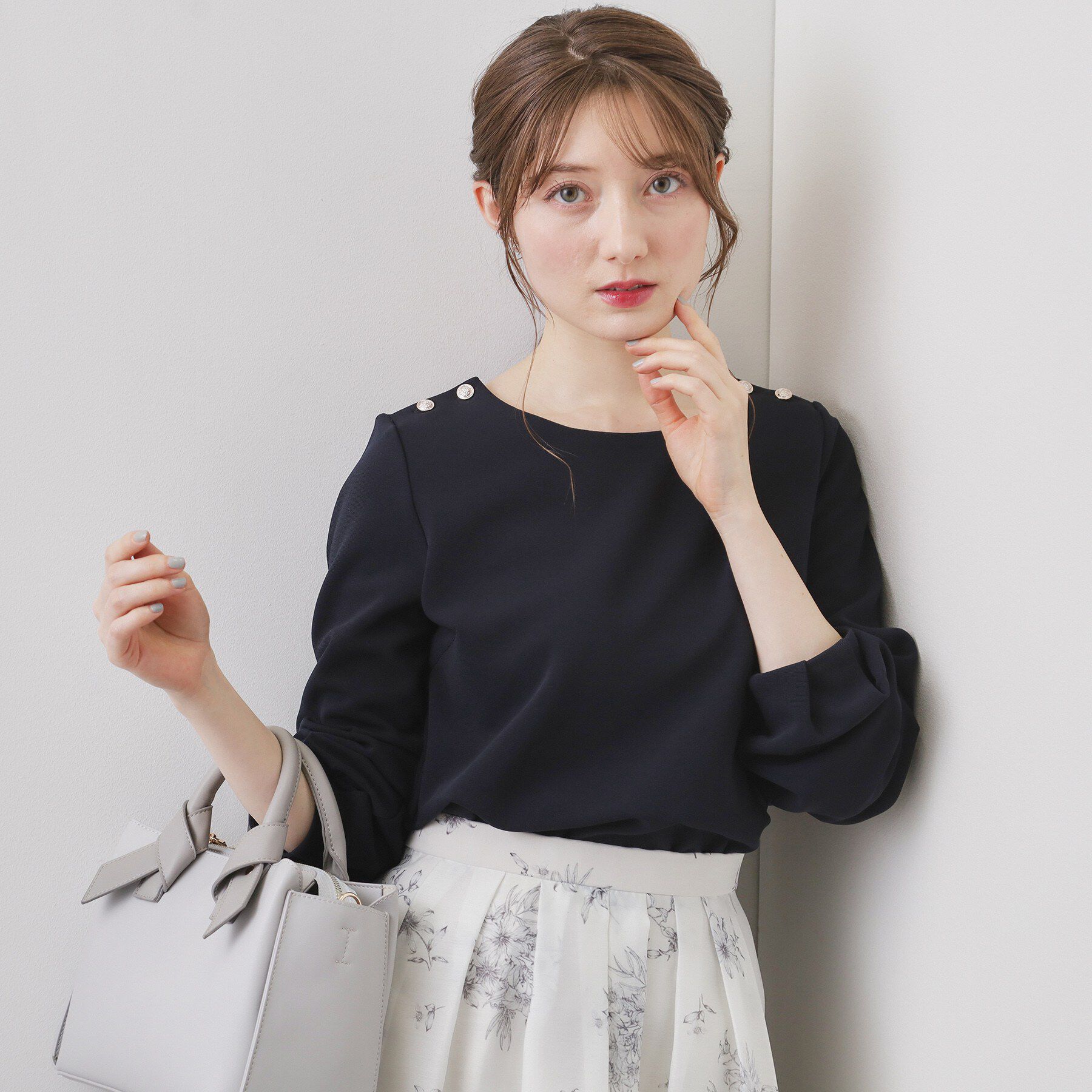 index「肩ボタンボートネックトップス【洗濯機OK】」|Tシャツ・カットソー|ネイビー(094)