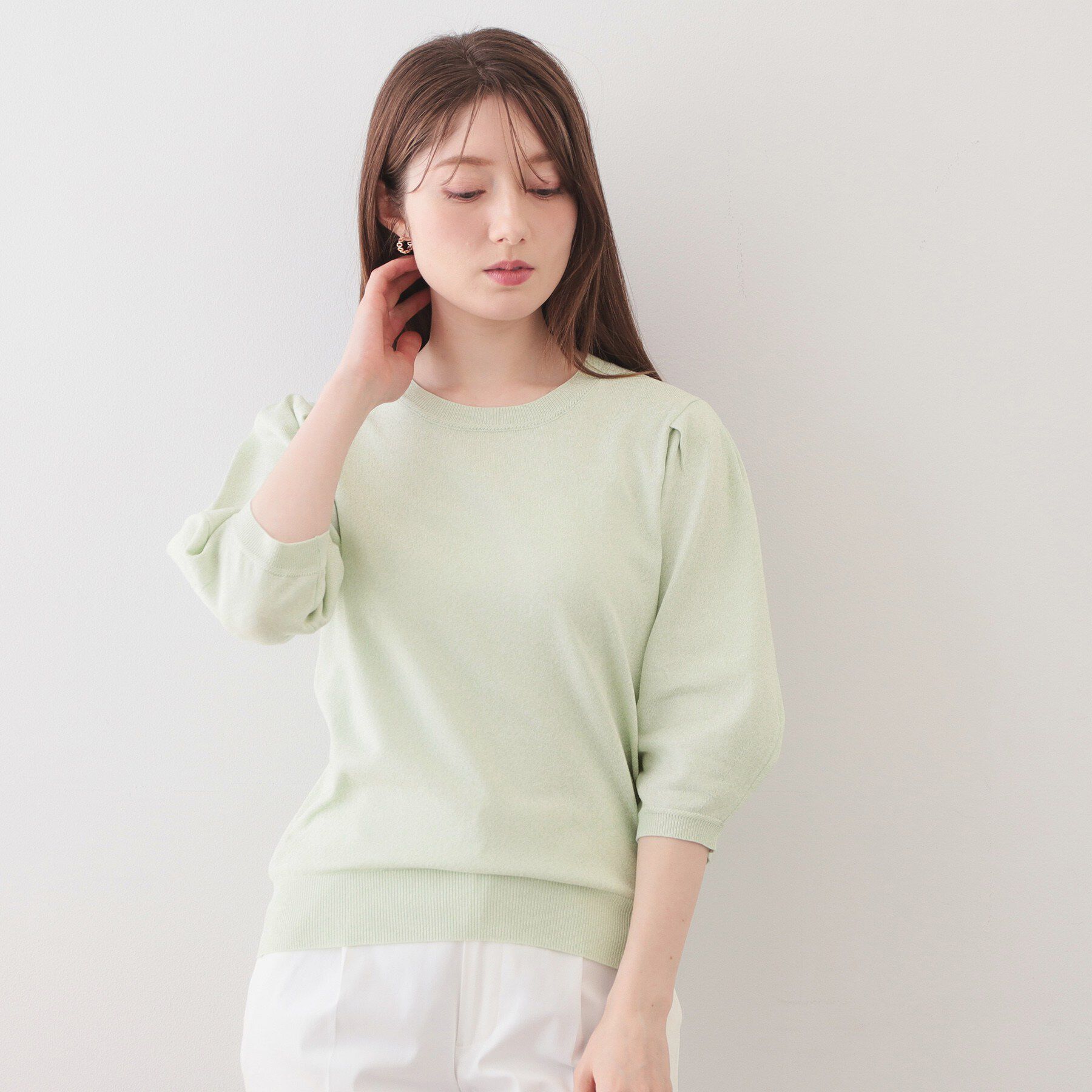 index「6分袖タックスリーブニット【洗濯機OK/UVケア】《XS～LL/9col》」|ニット・セーター|