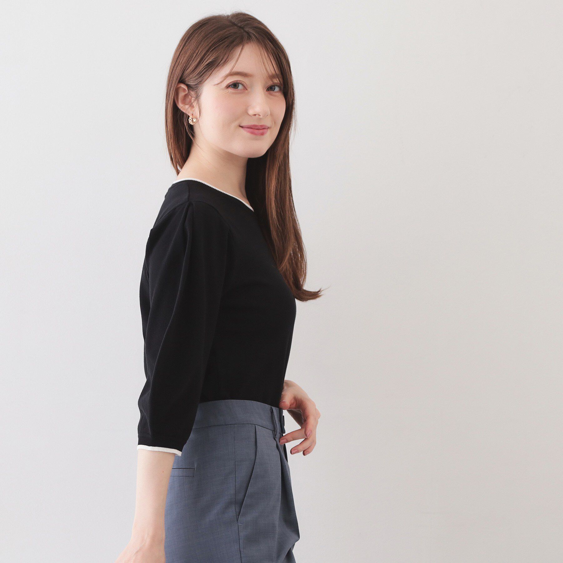 index「6分袖タックスリーブニット【洗濯機OK/UVケア】《XS～LL/9col》」|ニット・セーター|