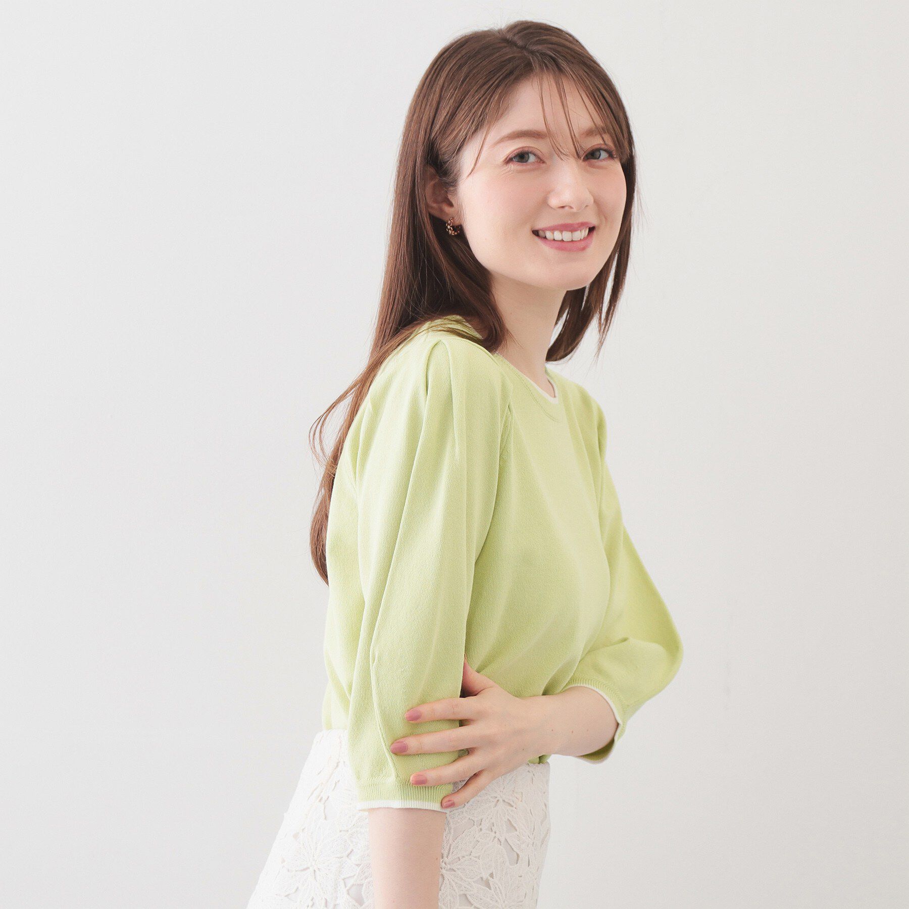 index「6分袖タックスリーブニット【洗濯機OK/UVケア】《XS～LL/9col》」|ニット・セーター|