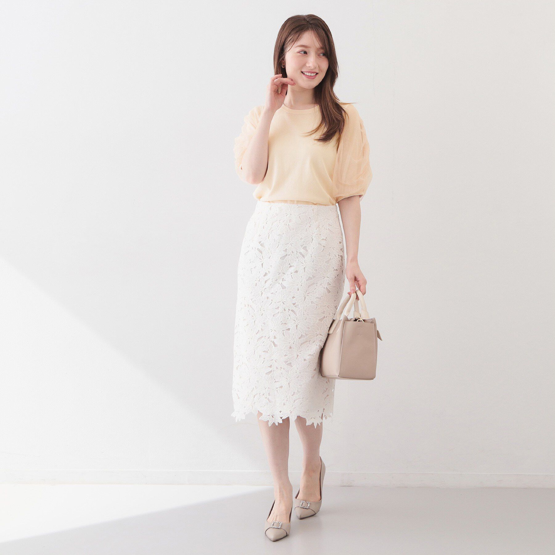 index「ギャザーチュールスリーブニット【洗濯機OK/坑ピル】」|ニット・セーター|