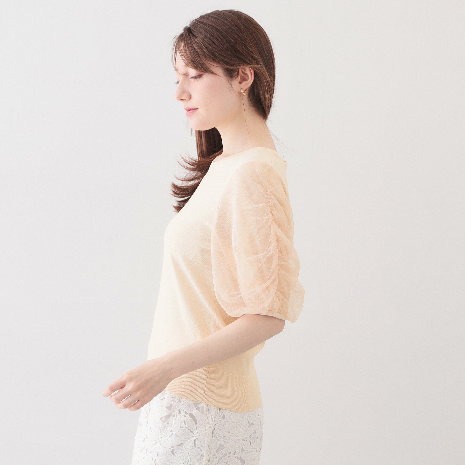 index「ギャザーチュールスリーブニット【洗濯機OK/坑ピル】」|ニット・セーター|