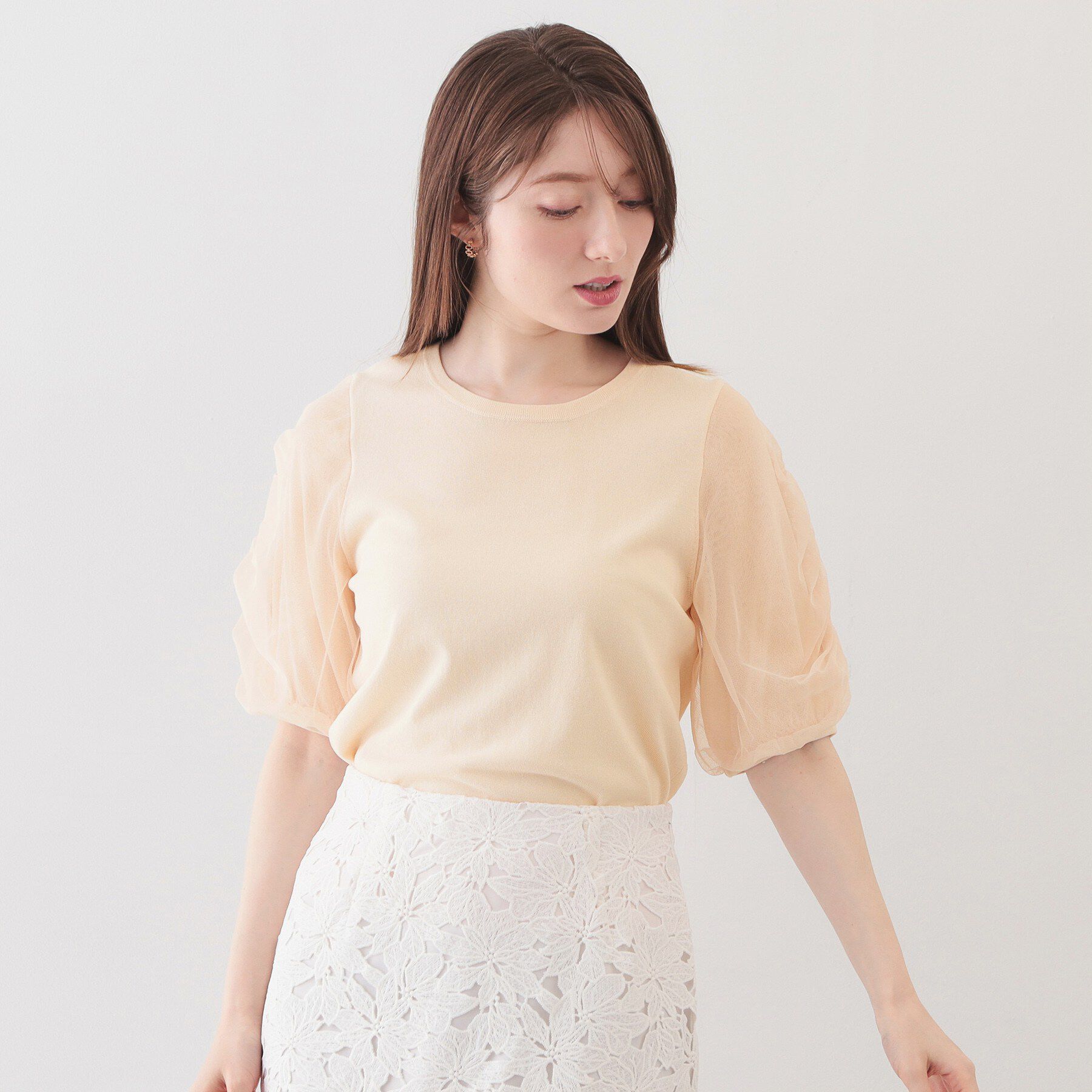 index「ギャザーチュールスリーブニット【洗濯機OK/坑ピル】」|ニット・セーター|