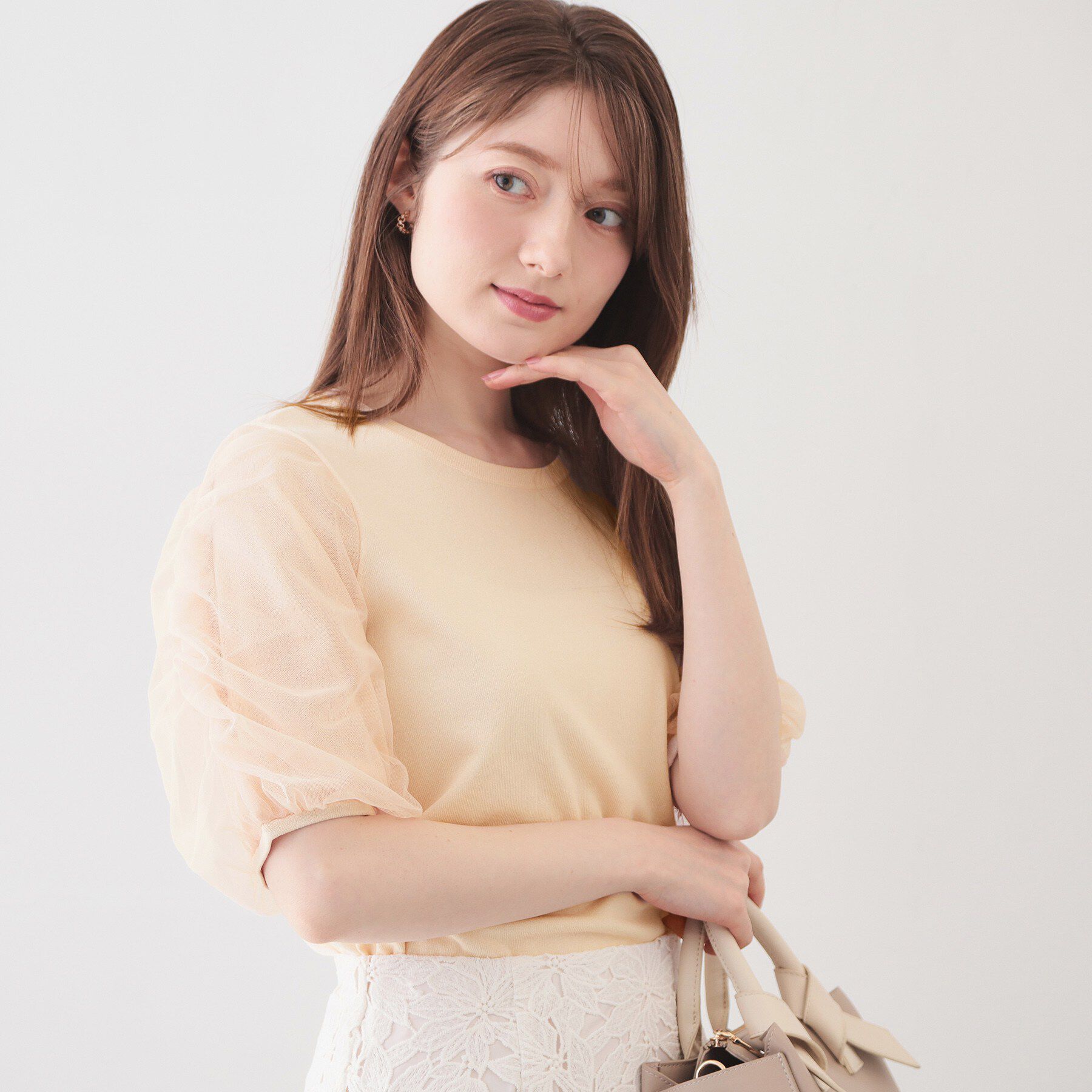 index「ギャザーチュールスリーブニット【洗濯機OK/坑ピル】」|ニット・セーター|